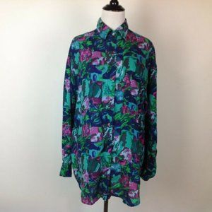 Vintage Punch Silk Top Womens Oversize Medium Abstract